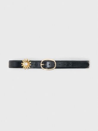 Maje Leather Belt With Removable Jewel - Black - Maje