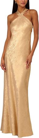 Adrianna Papell Foiled Woven Halter Gown