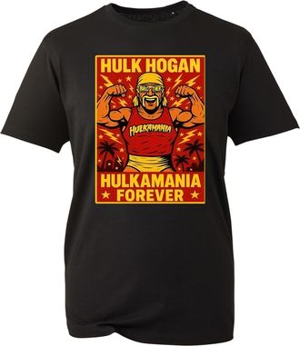 Generic Hulkamania Forever T-Shirt, Fitness Mostache Retro Fashion Popular American Wrestler Fan Shirt, Gift Unisex Tea Top Adult Kids (Black, M)
