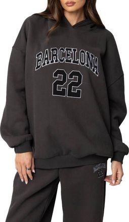 Edikted Barcelona Oversize Graphic Hoodie in Dark-Gray at Nordstrom, Size X-Small