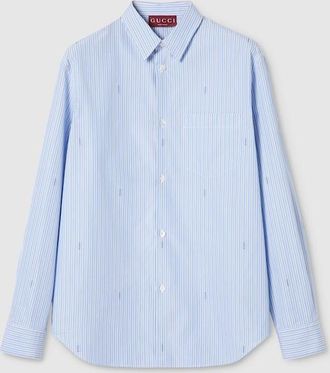 Gucci Striped Cotton Poplin Shirt, Size 15++, Blue, Ready-to-wear