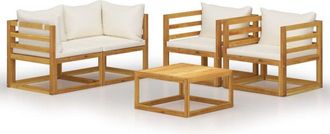 vidaXL Muebles De Jard&iacute;n 5 Pzas Cojines Crema Madera Maciza De Acacia Vidaxl