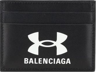 Balenciaga Leren kaarthouder met logoprint - Heren - Portefeuilles - Zwart - ONE Size - Leer - Accessoires
