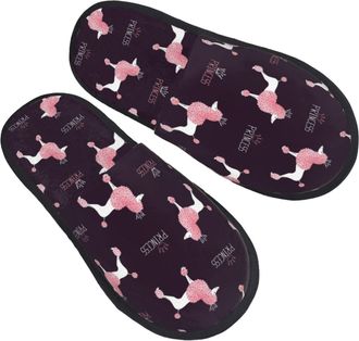 Generic Slipper Little Princess Poodle Dog Reusable Fleece Slippers Non-Slip Indoor Shoes For Ladies Bedroom Travel L