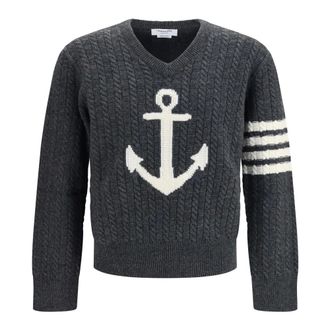 Thom Browne Jersey de Lana Merino con Motivo de Ancla de 4 Barras - Knitwear - Hombre - Gris - L