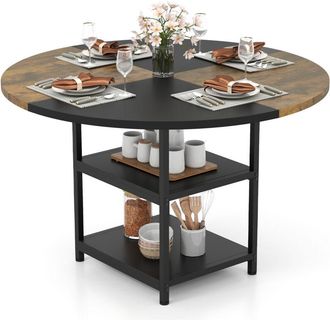 Costway 120 cm Round Wooden Kitchen Table Dining Table for 4-6 People-Black