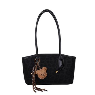 Generic ETOYA PU Outdoor Travel Bag Leopard Print Casual Bag Large Woven Shopping Bag for Woman Birthday Gifts, Black