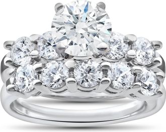 Pompeii3 2 3/4 ct Diamond Engagement Ring Matching Five Stone Wedding Band White Gold 14k