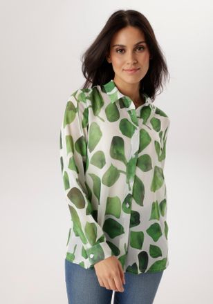 Aniston Hemdbluse ANISTON SELECTED, Damen, Gr. 36, wei&szlig;, neutral, Chiffon, Obermaterial: 100% Polyester, l&auml;ssig geschnitten h&uuml;ftbedeckend, 1-Knopf-Manschette,