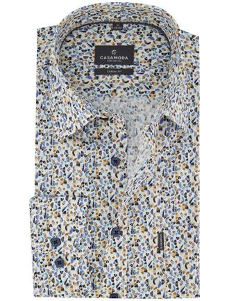 Casamoda Casa Moda overhemd blauw bruin print 100% katoen casual fit