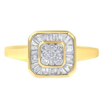 House of Brilliance 10K Yellow Gold 1/2 Cttw Diamond Square Cocktail Ring at Nordstrom, Size 7.5