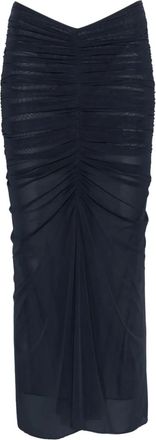MUGLER Gonna midi a rete con ruches - Blu