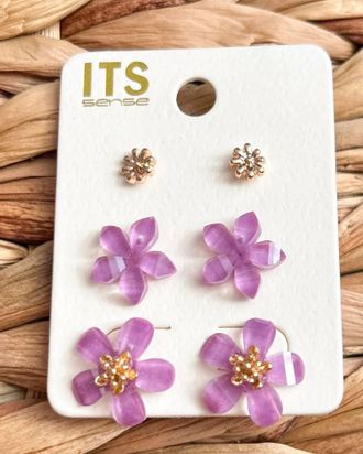 White Label Womens Trio Floral Stud Earrings In Purple