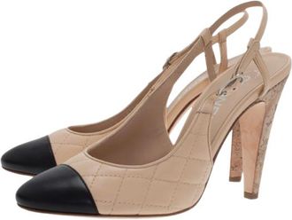 Chanel Beige Lambskin Cork Slingback Heels Size 37.5