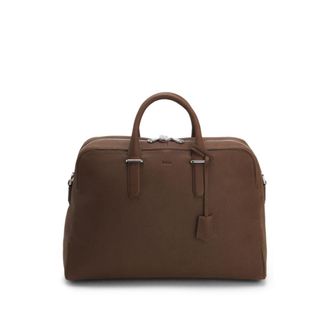 BOSS Grained-leather duffel bag with embossed logo