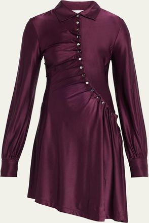 Paco Rabanne Asymmetric Gathered Button Long-Sleeve Shirtdress