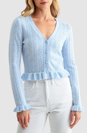All in Favor Pointelle Ruffle Hem Crop Cardigan in Light Blue at Nordstrom, Size X-Small
