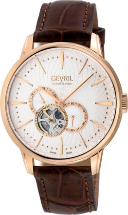 Gevril Group Mulberry IPRG Case, Silver/White Dial with embossed textured, Genuine Italian Handmade Brown Leather Strap