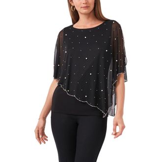 Chaus Beaded Overlay Jersey Top in Rich Black at Nordstrom, Size Large