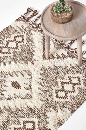 Homescapes Lhasa Handwoven Textured Kilim Wool Rug in Brown | Size: 120 cm x 170 cm