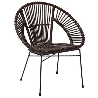 Beliani Beliani - Silla De Rat&aacute;n Marr&oacute;n Patas De Metal Negro Sala De Estar Comedor Sarita