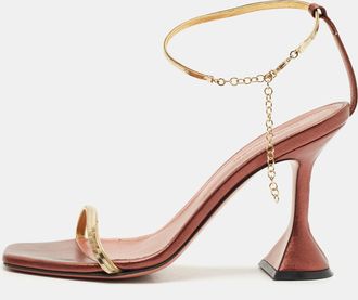 Amina Muaddi Pink/gold Leather Gid Ankle Strap Sandals