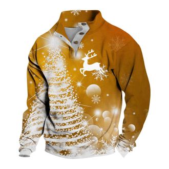 Generic Christmas Jumper Mens Xmas Jumpers 3D Printed 2024 Mens Sports Sweat Absorbent Breathable Top Mens Xmas Jumper (Gold, XL)