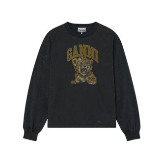 Ganni Future Jersey Longsleeve Tiger - Dames - Longsleeves - Grijs - S - Katoen - Tops