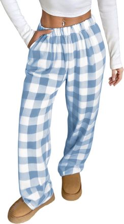 Generic Womens Plush Fleece Lounge Pants, High-Waisted Drawstring Pyjama Bottoms with Pockets | Soft Flannel Check & Solid Fleece Trousers for Ladies Homewear