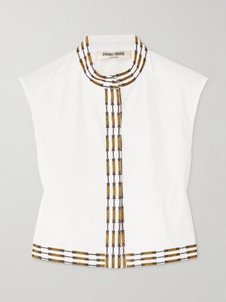Emporio Sirenuse Crop Top In Popeline Di Misto Cotone Con Ricami Andorra - Avorio