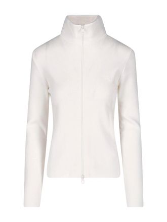 Courr&egrave;ges White High Collar Zip Merino Wool Cardigan