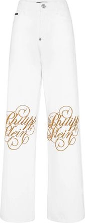 Philipp Plein Denim Broek Skater Fit Logo - Dames - Loose Fit Jeans - Wit - W28 - Denim - Jeans