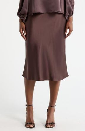Renee C Solid Satin Midi Skirt in Brown at Nordstrom Rack, Size X-Large