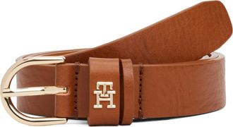 Tommy Hilfiger Lederg&uuml;rtel TOMMY HILFIGER ESSENTIAL EFFORTLESS 2.5 cm breit GOLD, Damen, Gr. 11,5, braun (cognac), Rindsleder, unifarben, G&uuml;rtel Lederg&uuml;rtel, Logoemb