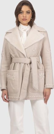 Gorski MERINO SHEARLING LAMB JACKET WITH EMBROIDERY, BELT