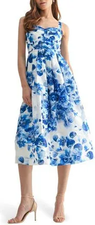 Mila Mae Floral Bustier Fit & Flare Midi Dress in White Blue Floral at Nordstrom Rack, Size X-Large