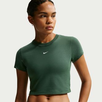 Nike Womens Nike Sportswear Chill Knit Cropped T-Shirt in Green | HF9538-326