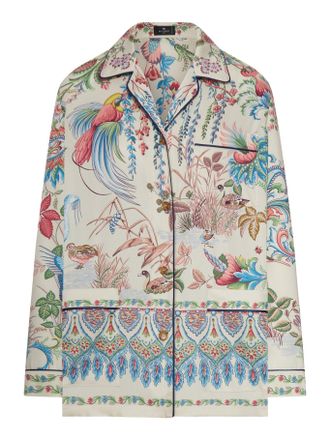 Etro TWILL SHIRT WITH PLACED FLORA AND FAUNA PRINT - Etro - Woman