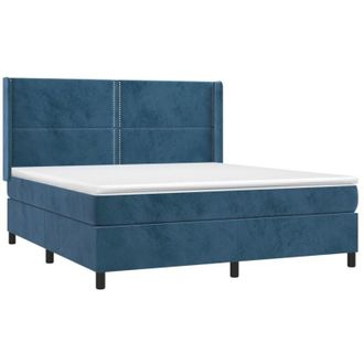 vidaXL Vidaxl - Cama Box Spring Colch&oacute;n Y Led Terciopelo Azul Oscuro 160x200 Cm