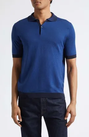John Smedley Grenock Merino Wool Polo Sweater in Midnight Blue at Nordstrom, Size Medium