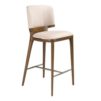 Angel Cerd&aacute; Cream Leatherette Stool with Walnut Legs & Gold-Colored Detail