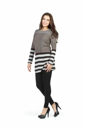 Papillon Cold Shoulder Multi Stripe Dress In Black / Beige