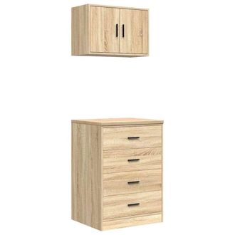 Berkfield Home Garage Cabinets 2 pcs Sonoma Oak Engineered Wood in Light Tan