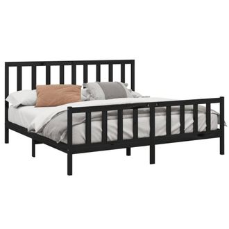 Berkfield Home Beautiful Bed Frame Black Solid Wood Pine 200x200 cm