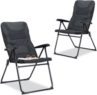 Relaxdays 2 Sillas Plegables Acolchadas Comfort, Ajustable, Para Jard&iacute;n, Pesca, Camping Y Playa, Poli&eacute;ster, 107 X 60 X 68 Cm, Gris