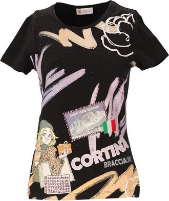 Braccialini Cartolina T-shirt - Dames - T-shirts - Zwart - S/M - Katoen - Tops