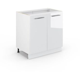 Vicco Armario Bajo Para Fregadero Fame-line, Blanco Alto Brillo, 80 Cm Con Estante, Et M&aacute;rmol Vicco