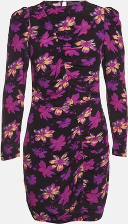 Maje Black & Purple Floral Printed Crepe Mini Dress