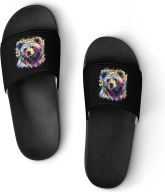 Generic Bear Colorful Drawing Shower Shoes Slipper for Women Men Beach Slippers Quick Drying Non Slip Open-Toe Sandals