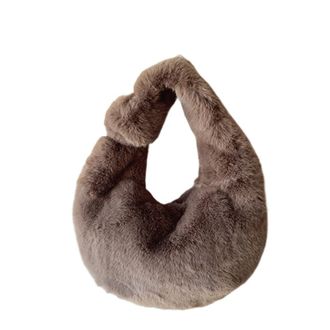 Generic Womens Plush Bags Plush Bag Winter Womens Handbag Small Wrist Clutch Fashion Short Handle Phone Coin Purse Ladies(Coffee)